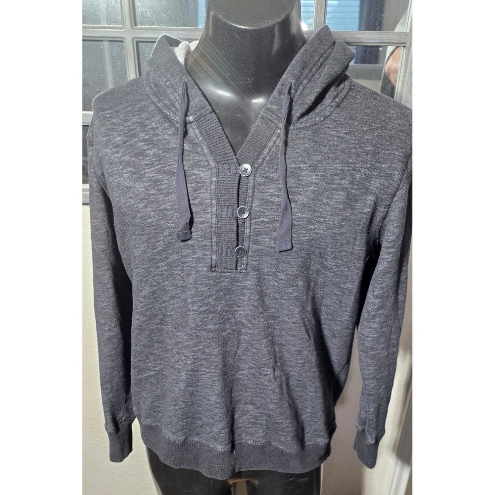 Eddie Bauer Womens XL Charcoal Gray Heathered Henley Hoodie Fleece Pullover